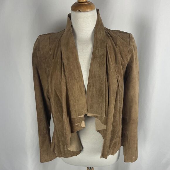 Neiman Marcus tan suede drape front jacket - Picture 2 of 6